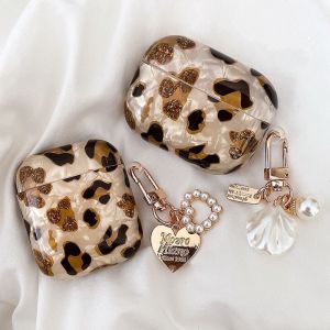 Airpods 3 Case AirPods Pro Pro2 2022 Retro Leopard Pattern Soft Earphone Case for AirPods 2/1 Cover with Cute Pearl Keychain