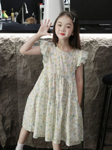 Princess Style Floral Print Cotton Dress for Girls Summer Season Half Sleeve Sweet Style Childrens Dress Little Girl Dress