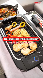 SHIMONO Bếp Nướng Không Khói SM-SLG158 Chuẩn FDA 1500W Vỉ nướng Ceramic Tích Hợp Quạt Hút Khói