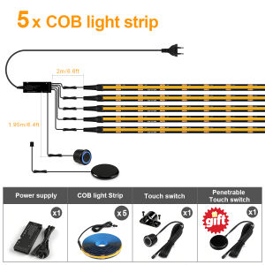 Acoustic Curtain Wall Walnut Wood Grille Panel Decor COB LED Light Strip Kit Black FPCB Lamp Tape Two Type Touch Sensor Dimmmer