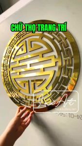 Chữ THỌ dán trang trí  Chất liệu Alu vàng gương màu đỏ 3mm dày dặn Màu sắc sáng đẹp