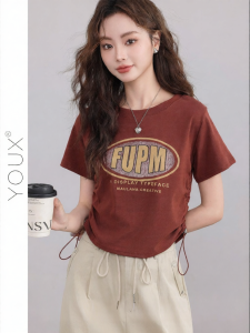 YOUXIANG | Áo Thun Ngắn Dài Che Bụng Giảm Cân Có Dây Kéo Và In Hình