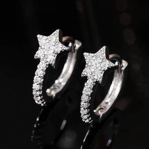 Huitan Fresh Style Star Women Hoop Earrings Full Bright CZ Elegant Party Lady Daily Accessories Gold Color/Silver Color Jewelry