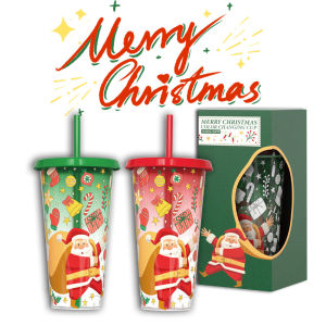 Christmas Cup Color Changing Cup 710ML Reusable Magical Cup with Lid and Straw Cold Water Tumbler Christmas Gift Drinkware Mug
