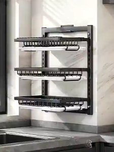 Isidoro.os Kitchen Collapsible Dish Rack Drain Bowl Rack Wall Hanging Cupboard Bowl Tray Storage Rack