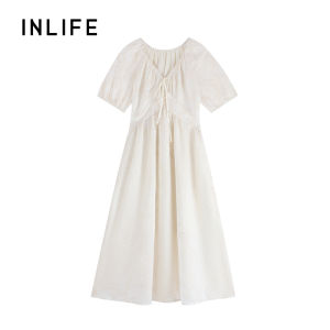 INLIFE | Elegant French Style Puff Sleeve V-Neck Slim Waist Dress