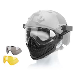WOSPORT Tactical Face Mask with Goggles Black Full Face Protective mask for Outdoor Sport