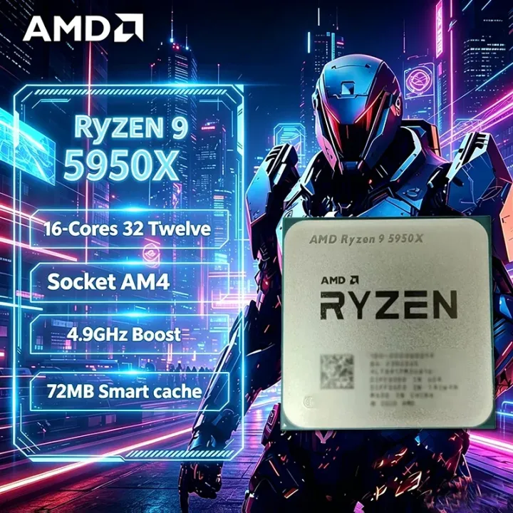 AMD | AMD Ryzen 9 5950X New Ryzen 9 5000 Series Vermeer (Zen 3) 16-Core 3.4 GHz Socket AM4 105W Socket AM4 Without Cooler Loose Pie