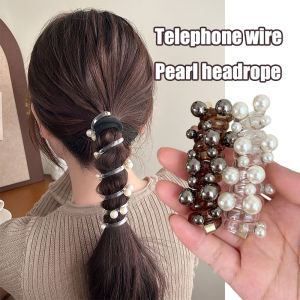 สายรัดผมไข่มุกสีดำสีขาวหางม้าผูกผมยางรัดที่คาดศีรษะสำหรับสาวผมหางม้าเครื่องประดับผมแฟชั่นเรียบง่าย