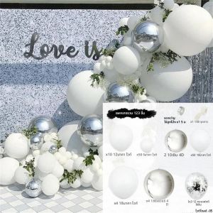 ชุดลูกโป่งพวงหรีดชุดลูกโป่งลูกโป่งสีขาวและสีเมทัลลิคสำหรับงานแต่งงานงานวันเกิดปาร์ตี้เดือนรอมฎอนสำหรับตกแต่งบรรยากาศคนโสด