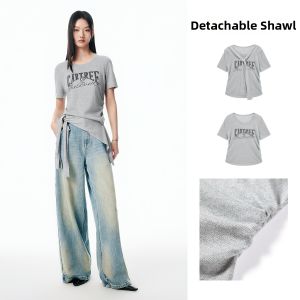 PEACEBIRD | Autumn Shiny Pattern Short Sleeve Pullover Sweater with Shawl