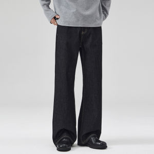 American Retro Cleanfit Wide Leg Denim Jeans Mens Trendy Loose Drapey Straight Casual Floor-Length Pants Cotton Polyester Blend