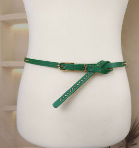 Versatile Thin Belt Dress Coat Any Accessory Shirt Small Belt Womens Waist Chain Outerwear Autumn Winter Fashion Butterfly Knot Rivet Detail PU Leather Alloy Buckle