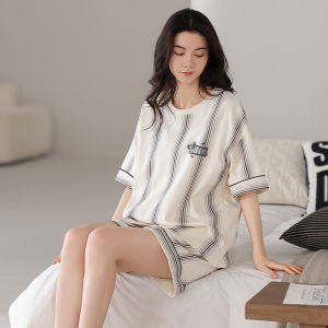 MiiOW | Pure Cotton Cat Person Womens Sleepwear Short Sleeve Home Clothes Set Summer Breathable Comfortable Plus Size Round Neck Love Pattern