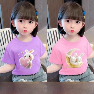 เสื้อยืดแขนสั้นผ้าฝ้ายแท้สำหรับเด็กผู้หญิง ฤดูร้อน 2025 เสื้อแฟชั่นเด็กใหม่ เสื้อผ้าเด็ก เสื้อผ้าเด็กเล็ก เสื้อผ้าเด็กน่ารัก เสื้อผ้าเด็ก