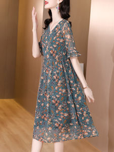DAIXIANGFEIZI | Elegant and Slimming Printed Chiffon Dress for Summer Mothers
