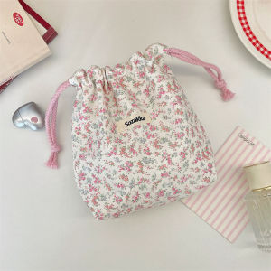 Korean Style Floral Drawstring Storage Bag Portable Cosmetic Organizer Travel Miscellaneous Items Storage Arrangement Bag