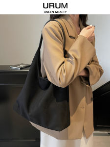 URUM Suede Large Capacity Tote Bag Womens Autumn Winter Beauty Reed Handbag American Retro Style Magnetic Buckle Closure PU Leather