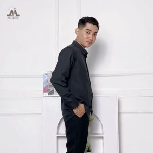 MAYJUNE Kemeja Pria Lengan Panjang Polos Hitam