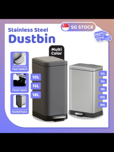 [SG STOCK] Stainless Steel Pedal Soft Closing Dust Bin - 10L 15L 18L  - Durable & Stylish Trash Can for Home & Office