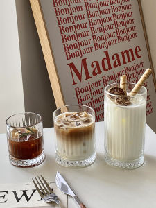 Vertical Pattern Ice American Coffee Cup Ins European Style Retro Latte Cup Fancy Clear Glass Cup Drink Cup
