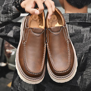Leather Low-Top Martin Boots Mens Casual Wide Head Retro Work Shoes Thick Bottom British Style Leisure Leather Shoes