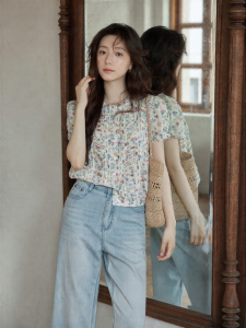 seemon | Áo Sơ Mi Tay Bồng Thiết Kế Hoa Văn Retro