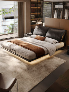 JIANSHEHAOTING | Leather Italian Minimalist Double Bed 1.8m