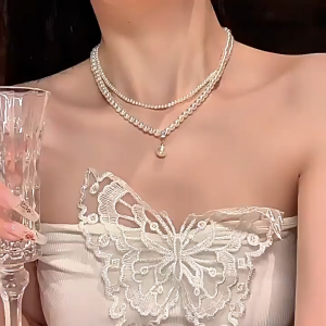 SG Ready Stock Vintage French Style Double Layer Imitation Pearl Necklace Elegant Clavicle Chain Fashion Accessories