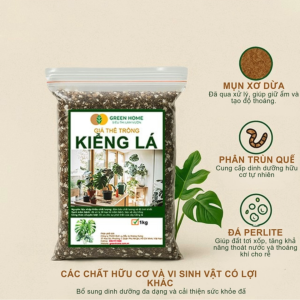 Đất Trồng Kiểng Lá Greenhome Bao 1kg Giá Thể Trộn Sẵn Tiện Lợi Cho Monstera Rễ Khoẻ