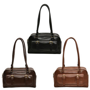 กระเป๋าสะพายไหล่ PU Retro ฤดูหนาวฤดูใบไม้ร่วงใต้วงแขนกระเป๋าด้านบนจับรักแร้กระเป๋าสีทึบสำหรับผู้หญิงทำงานหรือใช้ทุกวัน