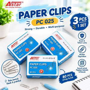 3 Box Astar Paper Clips 80pcs PC025 Metal Paper Clip Office School Stationery Document Organizer (9555078911594)