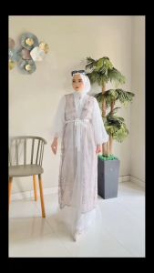 OWIDYA one set Outer rompi tile bordir setelan gamis putih tutu busui utk Raya lebaran kondangan pesta idul adha