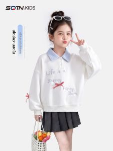 SQTN.KIDS | Girls Polo Collar Sweatshirt Spring Autumn