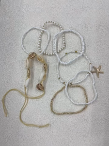7 PCS Bohemian Style Starfish Woven Bracelet Summer Beach Shell Hand Ornament Faux Pearl Fashionable Elegant Decoration