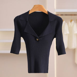 Korean Style Casual Single Button V-Neck Knitwear