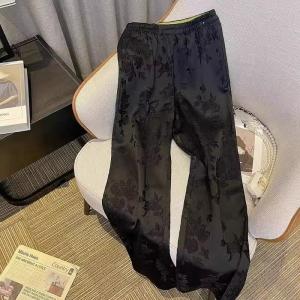 Quần Ống Đứng Bằng Vải Satin Họa Tiết Hoa Cỡ Lớn Cho Nam Mùa Hè 2025 Quần Dài Rộng Rãi Thoải Mái Đa Năng