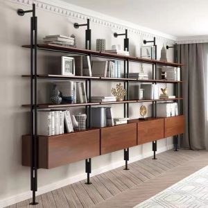 Scandinavian Solid Wood Bookshelf Bookcase Living Room Multi-Layer Storage Cabinet Full Row Iron Decoration Shelf Office Floor Display Stand