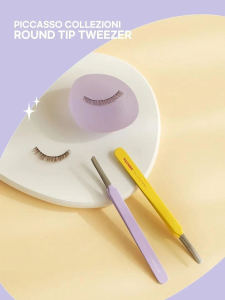 South Korea Piccasso Flat round Head Stainless Steel False Eyelash Tweezers Plaid Meticulous Trimming Slender Circular Arc Knife