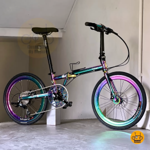 🌈 Folding Bike Fnhon Gust 22” • 𝗠𝗥𝗧/𝗕𝘂𝘀-𝗙𝗿𝗶𝗲𝗻𝗱𝗹𝘆 Shimano 9s 𝗙𝗿𝗲𝗲𝗯𝗶𝗲𝘀 Litepro 𝗟𝗶𝗴𝗵𝘁𝘄𝗲𝗶𝗴𝗵𝘁 Oil Slick Aurora Rainbow Litepro Aero Wheels MTB GIant MKS Norway MTB