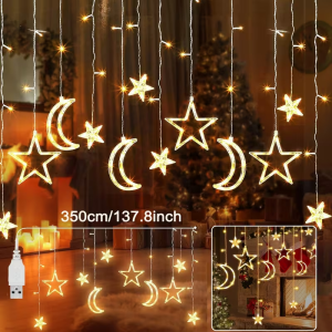 Christmas Curtain Light USB Powered Warm White Multicolor LED Star Moon String Light for Bedroom Window Xmas Decor New Year Gift