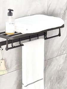 Rak Kamar Mandi Tempel Handuk Gantungan Tempat Rak Dinding Tempel Rak Handuk Serbaguna Paduan Aluminium Rak Aesthetic Serbaguna