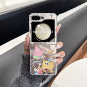 Ultra-Thin Full-Coverage Flip-Cover Phone Case for Samsung ZFlip7/6/5/4/3 Cartoon SpongeBob Feather Creative Cartoon Womens Style