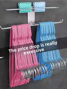 Stainless Steel Clothes Hanger Organizer Balcony Wall Mounted No Drilling Required Rustproof Adult Size for Laundry Care