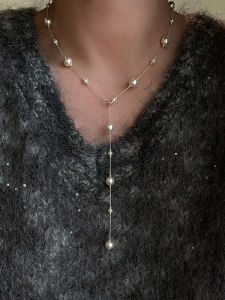 CAFFTI | Long Elegant Pearl Starry Sky Sterling Silver Necklace