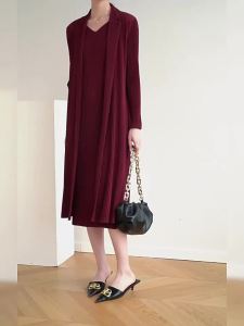 2292 One Size (45-75kg) Autumn Spring Pleated Temperament Commute Simple Suit Collar One Button Trench Coat