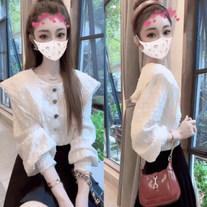 French Lace Splice Doll Collar Womens Shirt Spring 2025 New Design Sweet Youthful Small Top Korean Style Loose Fit Long Sleeve