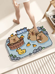 ผ้าพรมกันลื่นห้องน้ำแบบซิลิโคนดินปูนดูดซับความชื้น ขนาดใหญ่ พื้นผิวเรียบ สไตล์เรียบง่าย สำหรับใช้ในบ้าน ผ้าพรมกันลื่นที่ประตูห้องน้ำ