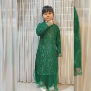 Geraldine Kid Baju Gamis Brukat Anak Perempuan/Bahan Brukat Tile/Fashion Muslim/Couple Seragaman