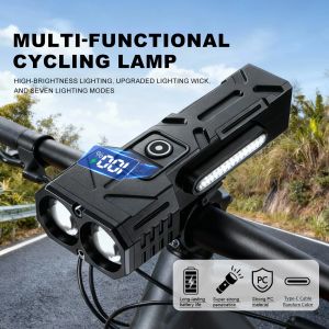 Super Bright Bike Front Light Cycling 7 Lighting Mode Head Flashlight Colorful Warning Side Lamp for Hiking Night Riding Safety